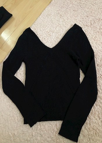 Siyah V Yakalı Triko Kadın Kazak - Görsel 2