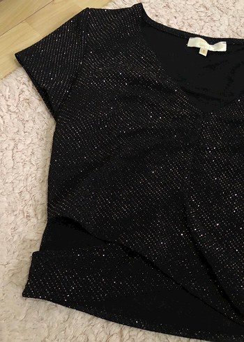 Simli V Yaka Kısa Kollu Kadın Bluz - Görsel 2