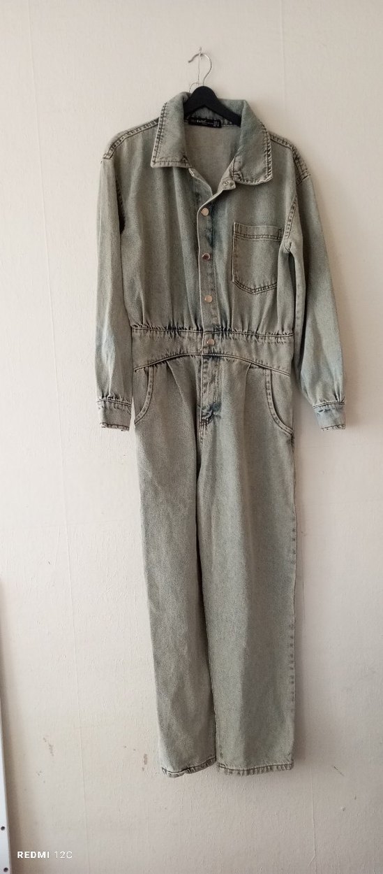 Gri Vintage Denim Uzun Kadın Tulum m beden - Görsel 2