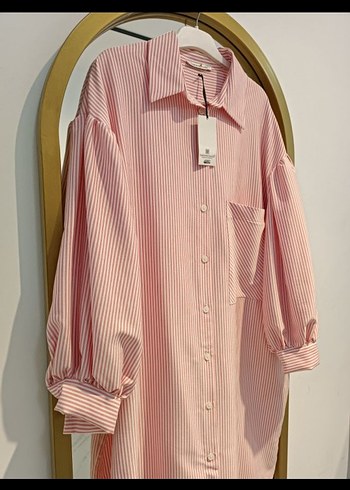 sadce 1 defa giyldi Pembe Çizgili Uzun balon Kollu Kadın Gömlek - Görsel 3
