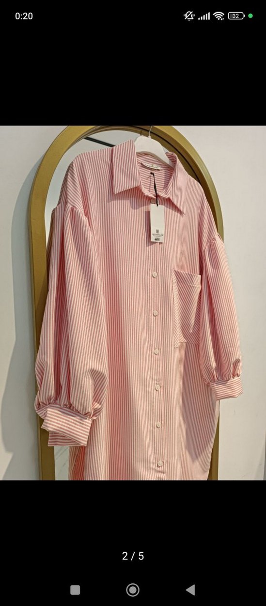 sadce 1 defa giyldi Pembe Çizgili Uzun balon Kollu Kadın Gömlek - Görsel 3