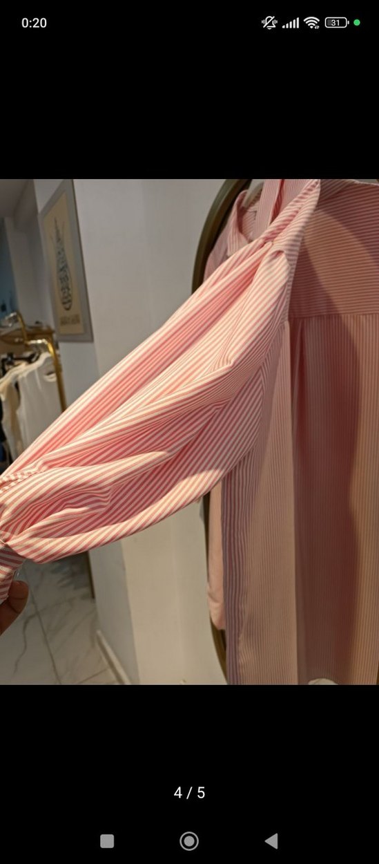 sadce 1 defa giyldi Pembe Çizgili Uzun balon Kollu Kadın Gömlek - Görsel 2