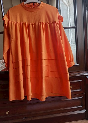 Turuncu Keten Pilili Midi Kadın Tunik - Görsel 4