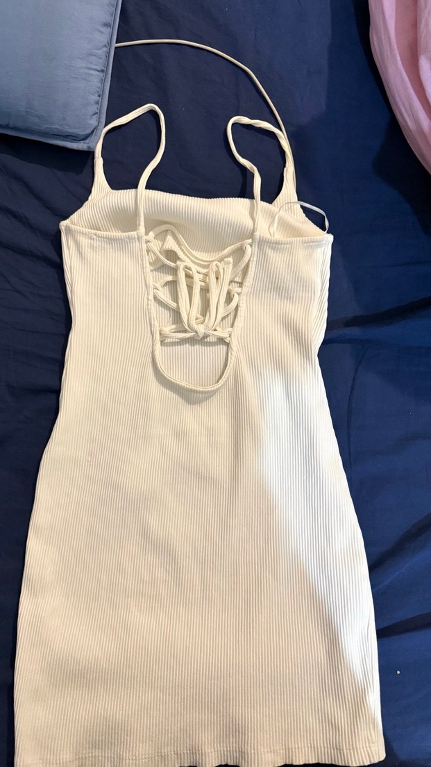 Beyaz Askılı Mini Elbise - Görsel 2