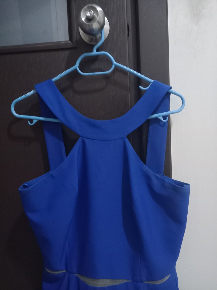 Mavi Uzun Kollu Drapeli Abiye Elbise - Görsel 3