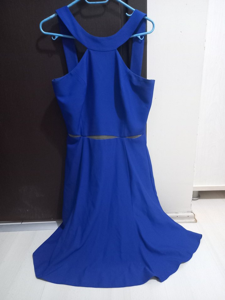 Mavi Uzun Kollu Drapeli Abiye Elbise - Görsel 2