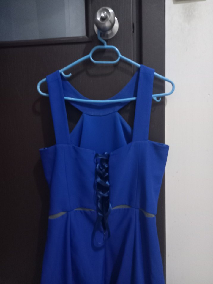 Mavi Uzun Kollu Drapeli Abiye Elbise - Görsel 4