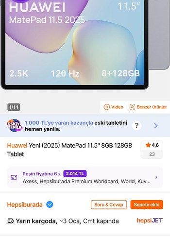 Yeni Model 2025 Huawei MatePad 11.5 Tablet 8GB 128GB+Kalem - Görsel 3
