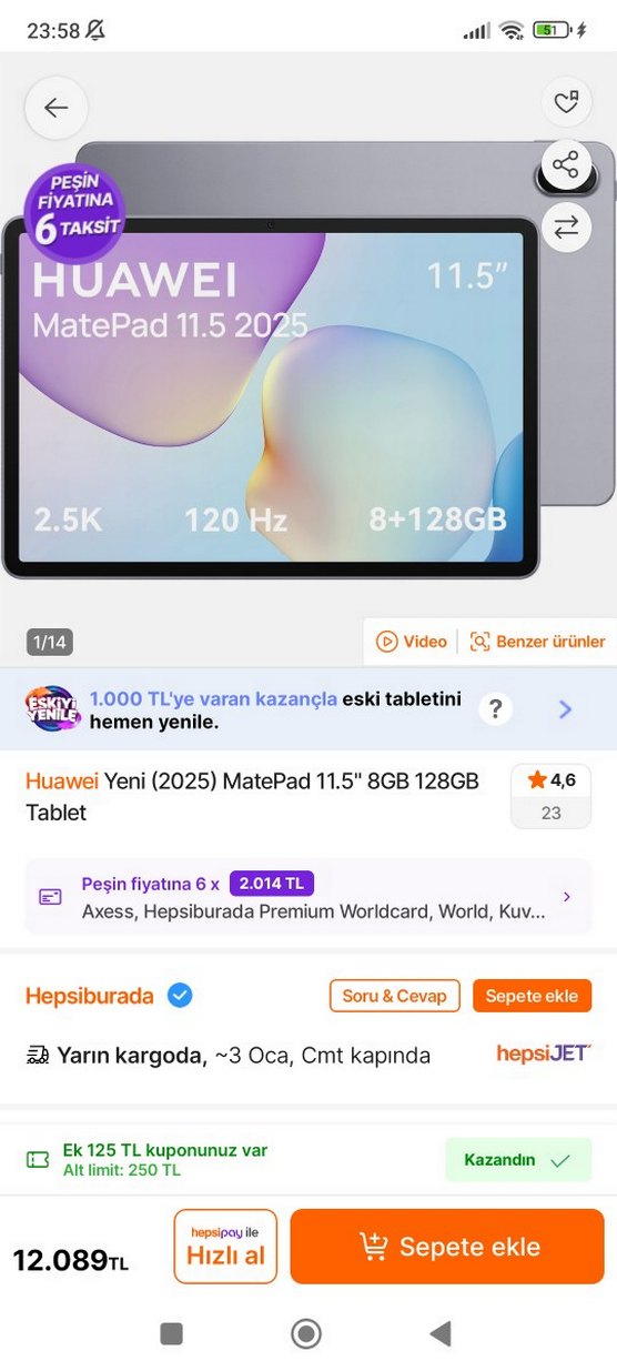 Yeni Model 2025 Huawei MatePad 11.5 Tablet 8GB 128GB+Kalem - Görsel 3