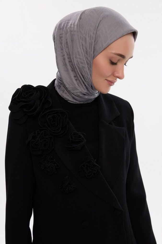 0 Gri Kadın Eşarp - Görsel 2