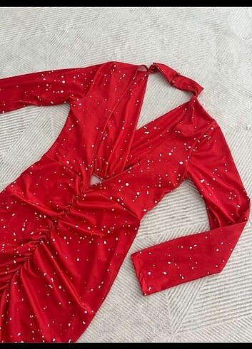 l Beden kırmızı Renk Zara dügünlük şık elbise 