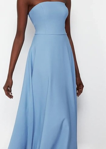 Mavi Straplez Uzun Kadın Elbise - Görsel 2