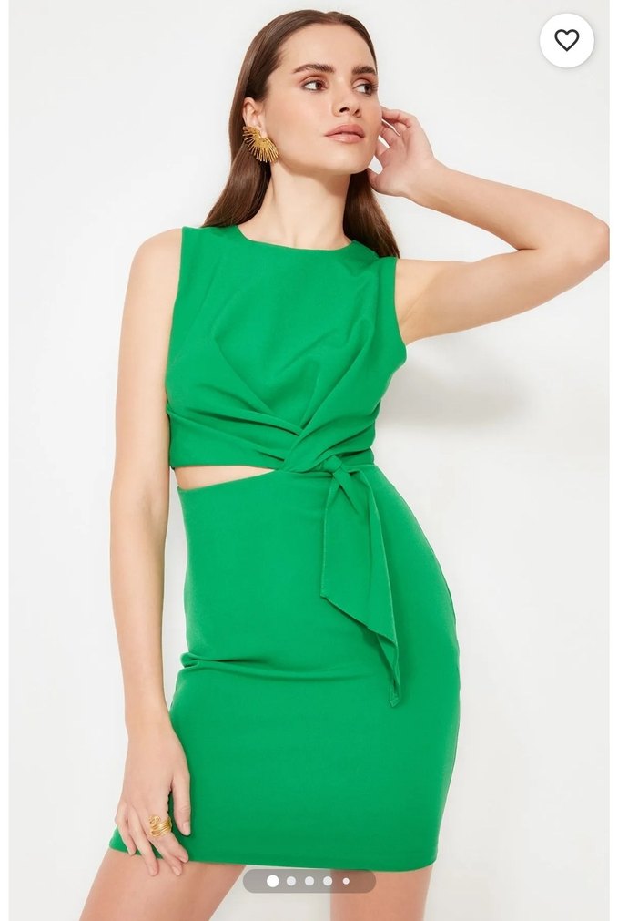 Yeşil Drapeli Mini Kalem Elbise - Görsel 2