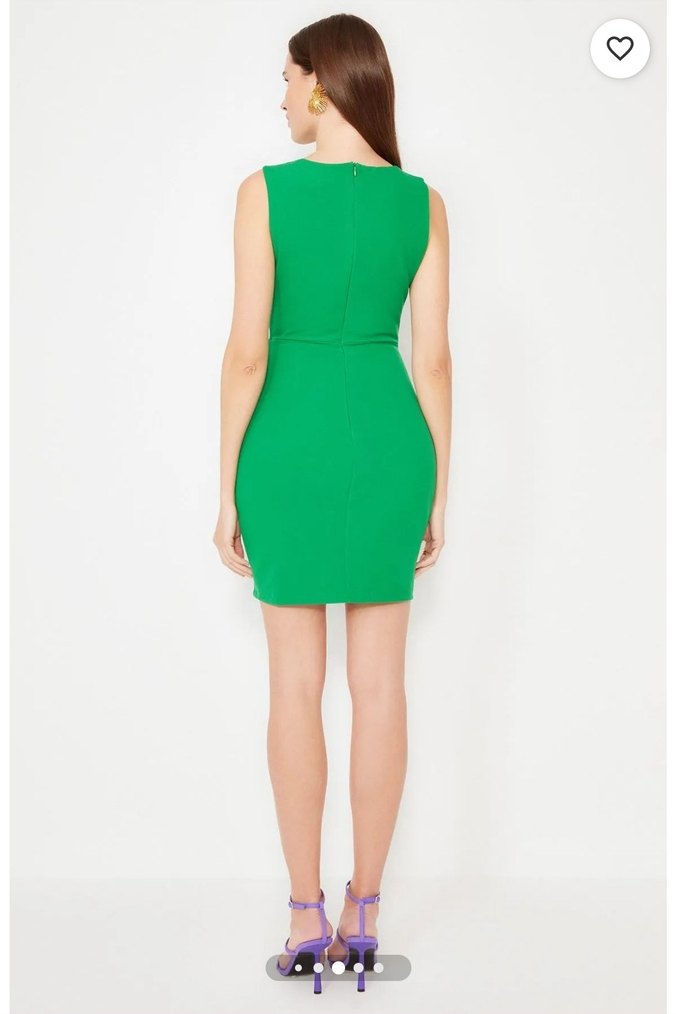 Yeşil Drapeli Mini Kalem Elbise - Görsel 3