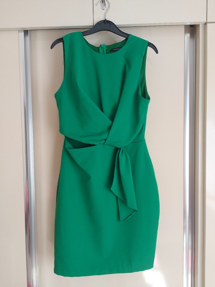 Yeşil Drapeli Mini Kalem Elbise - Görsel 4