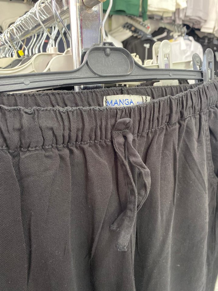 Kadın Siyah Keten Bol Kesim Kemerli Pantolon - Görsel 3