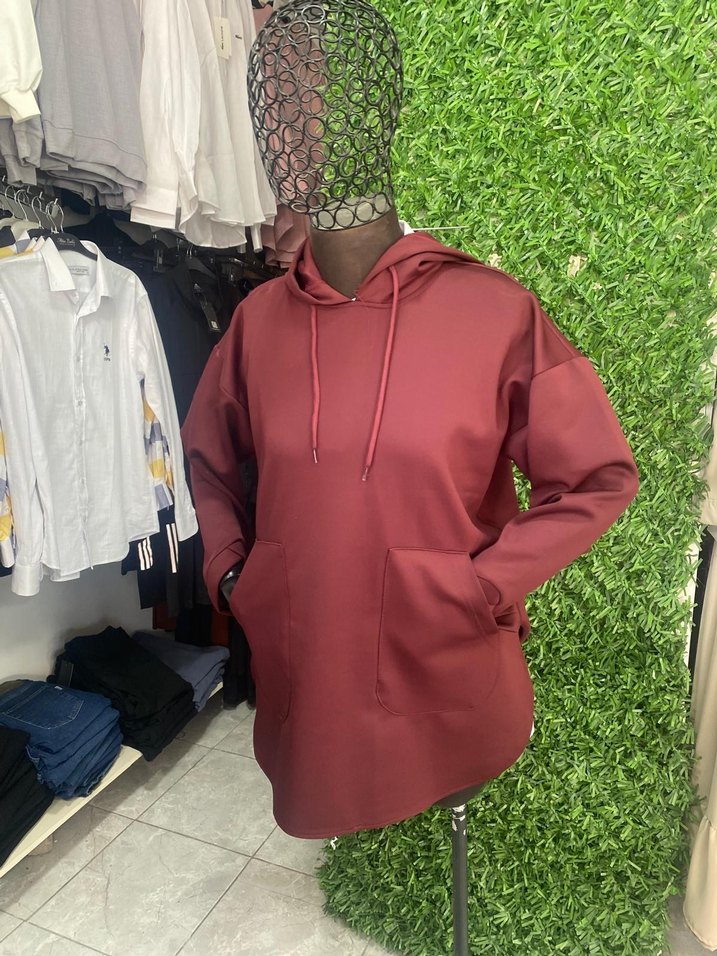 Bordo Fermuarlı Kadın Sweatshirt - Görsel 2