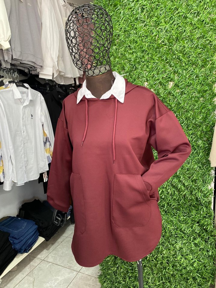 Bordo Fermuarlı Kadın Sweatshirt - Görsel 3