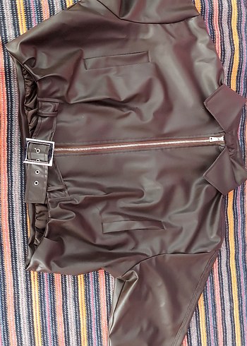 Kahverengi Kemerli Kadın Deri Bomber Ceket - Görsel 2