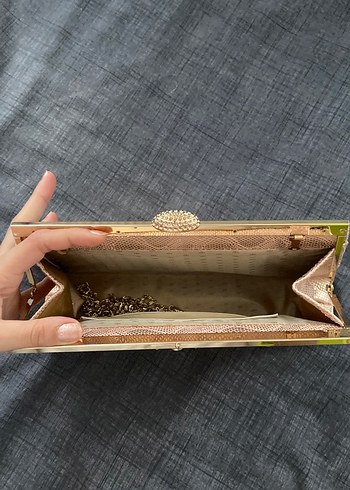 Beden Bej Parlak Yılan Derisi Desenli Kadın Portföy Çanta