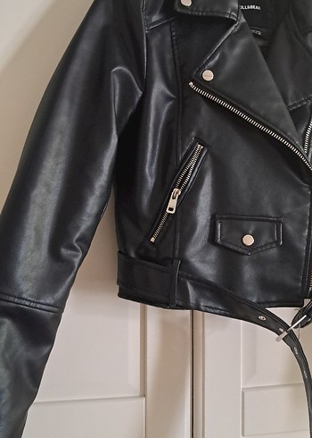Pull and Bear Siyah Deri Biker Ceket Kadın
