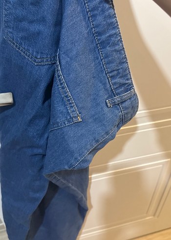 Parlak Mavi Bol Kesim Midi Kot Pantolon - Görsel 8