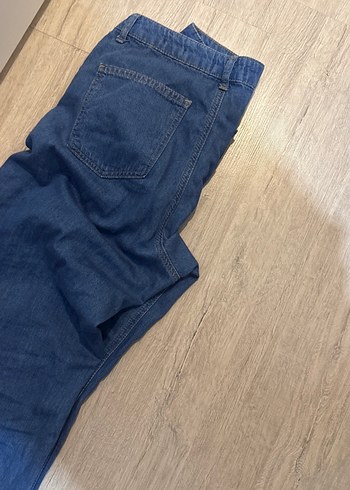 Parlak Mavi Bol Kesim Midi Kot Pantolon - Görsel 4