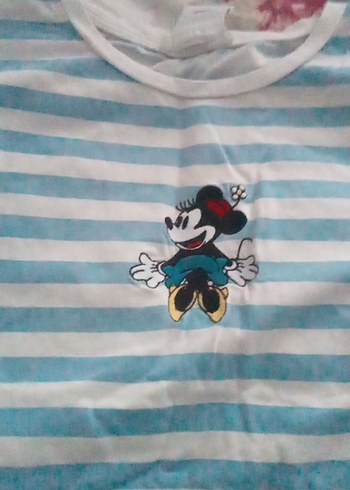 Kız Çocuk Mavi Çizgili Kısa Kollu Tişört - Görsel 2