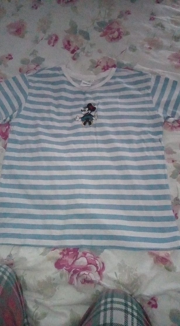 Kız Çocuk Mavi Çizgili Kısa Kollu Tişört - Görsel 4