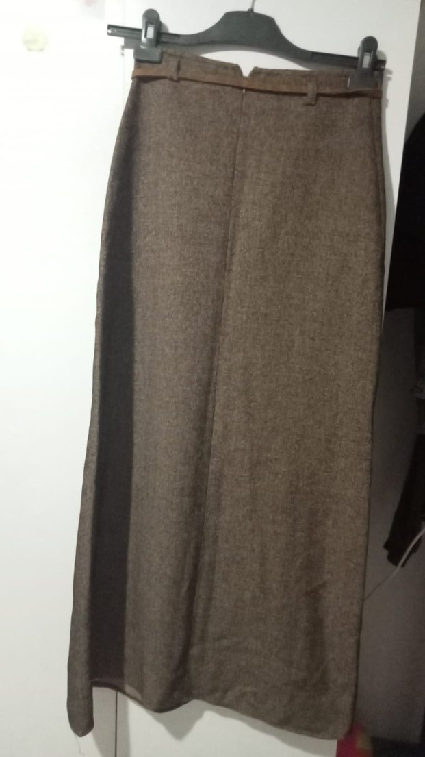 Kahverengi Kemerli Uzun Kumaş Etek - Görsel 2