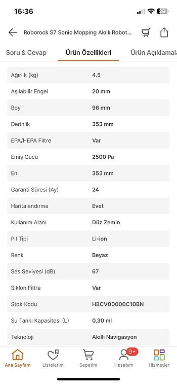 Beden Renk Roborock s7 sonic