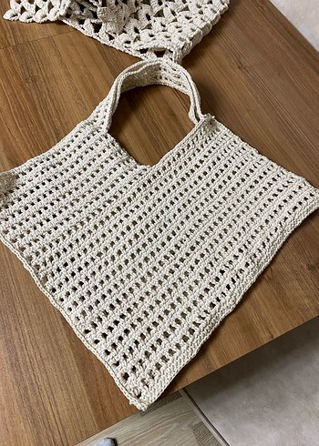 Bej Dantel Detaylı Örgü Kadın Çanta - Görsel 2