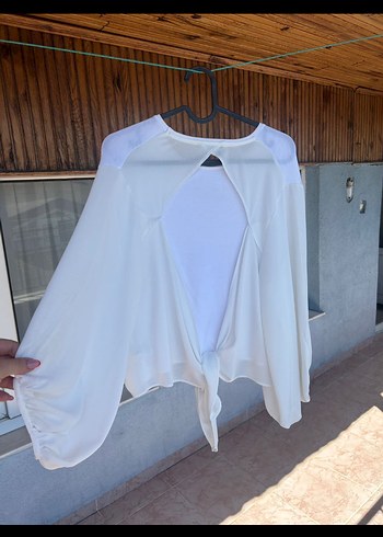 Kadın Beyaz Pamuklu Salaş Bluz - Görsel 2