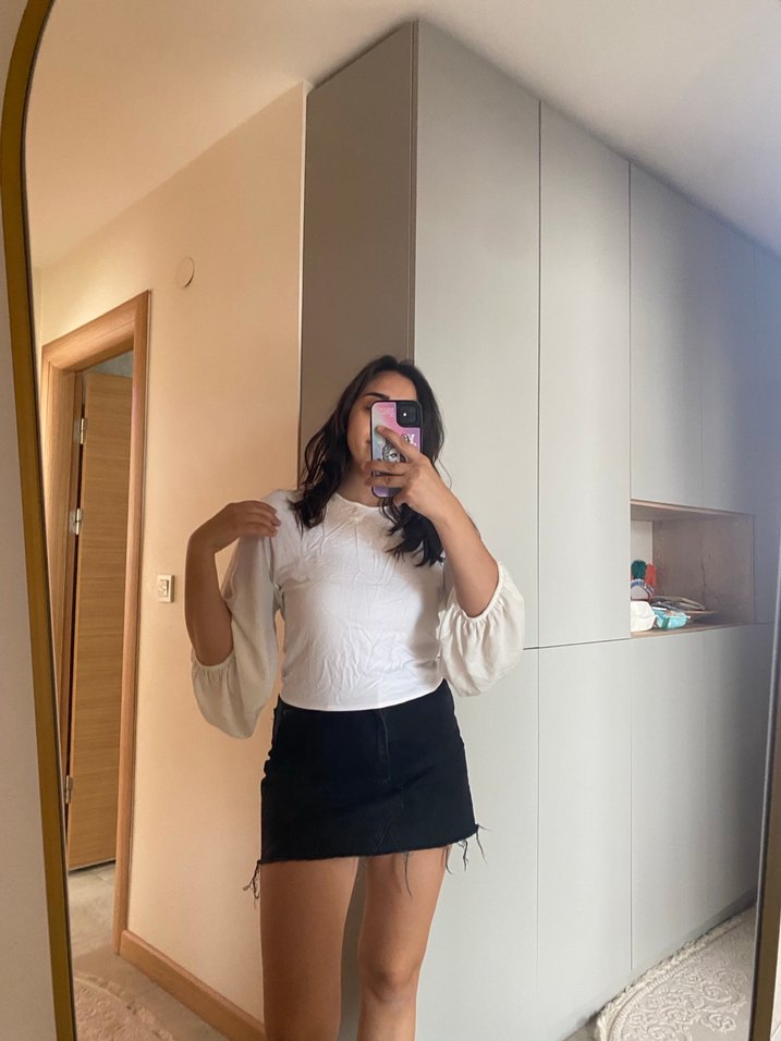 Kadın Beyaz Pamuklu Salaş Bluz - Görsel 3