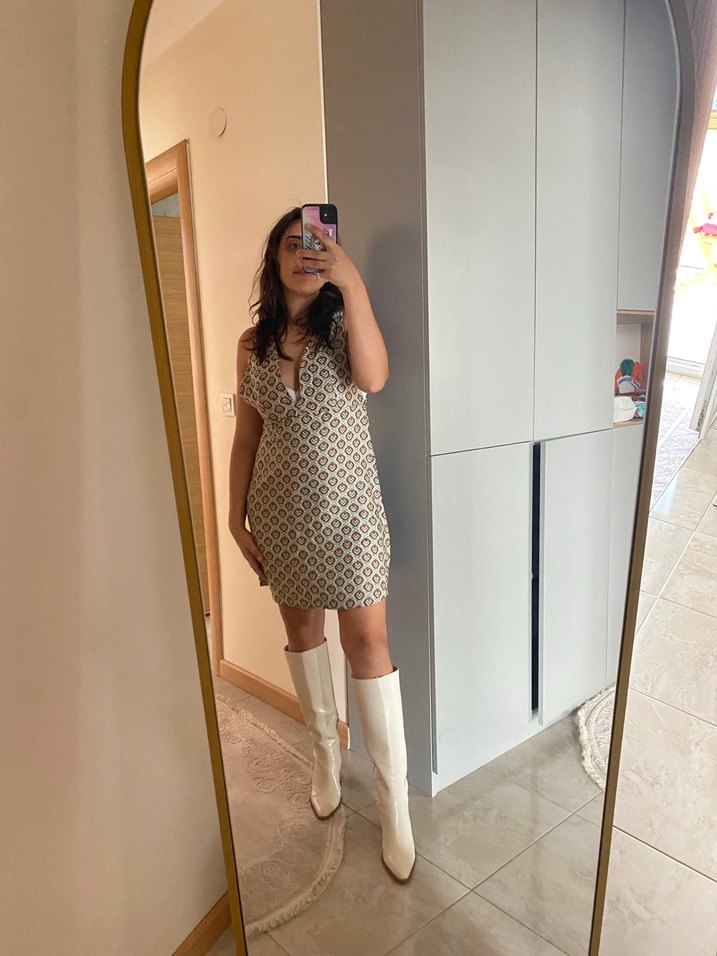 Bohem V Yaka Düğmeli Midi Tulum - Görsel 4