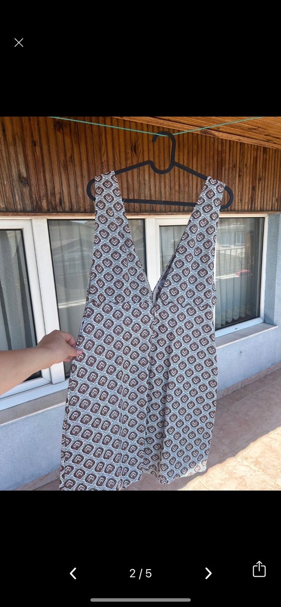 Bohem V Yaka Düğmeli Midi Tulum - Görsel 3