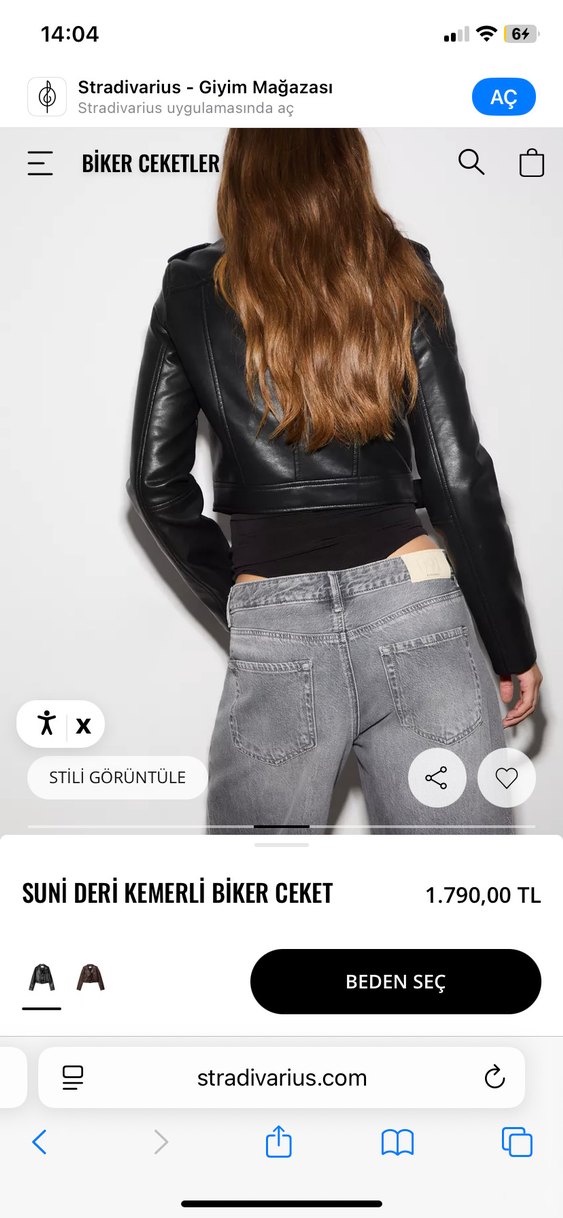 Suni Deri Kemerli Mini Biker Ceket - Görsel 2