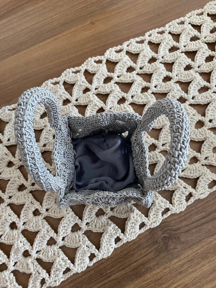 Gri Nakışlı Örgü Bohem Kadın Çanta - Görsel 3