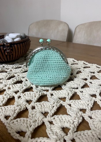 Turkuaz Dantel Detaylı Örgü Kadın Cüzdan - Görsel 3