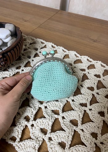 Turkuaz Dantel Detaylı Örgü Kadın Cüzdan - Görsel 2