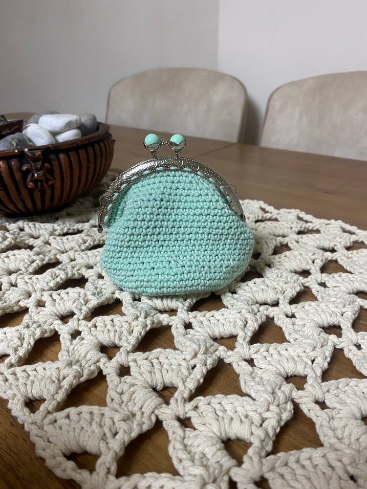 Turkuaz Dantel Detaylı Örgü Kadın Cüzdan - Görsel 3