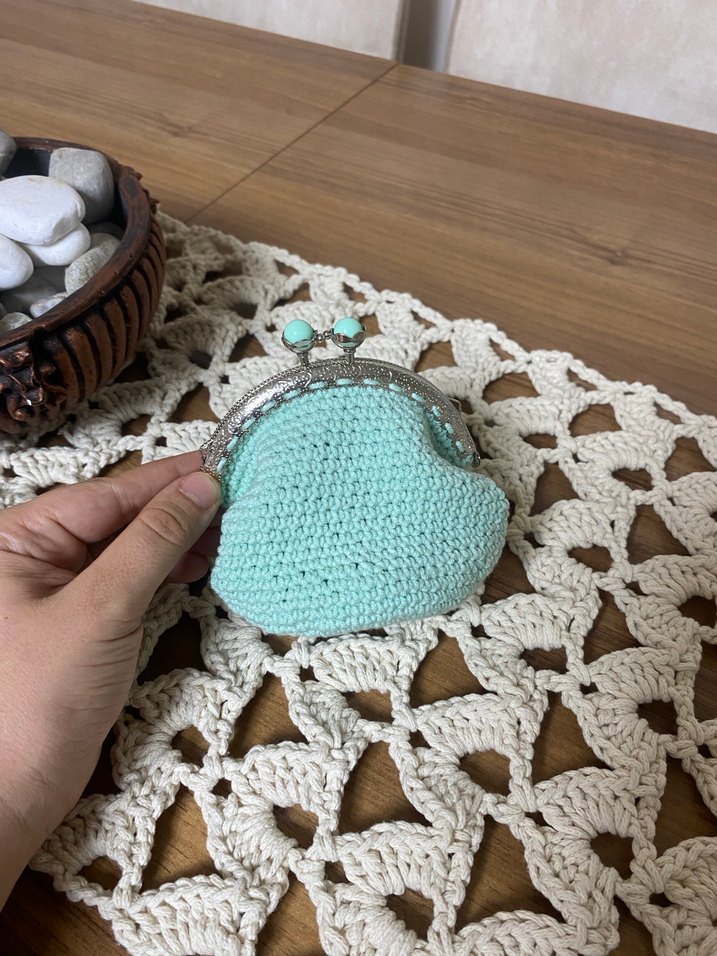 Turkuaz Dantel Detaylı Örgü Kadın Cüzdan - Görsel 2