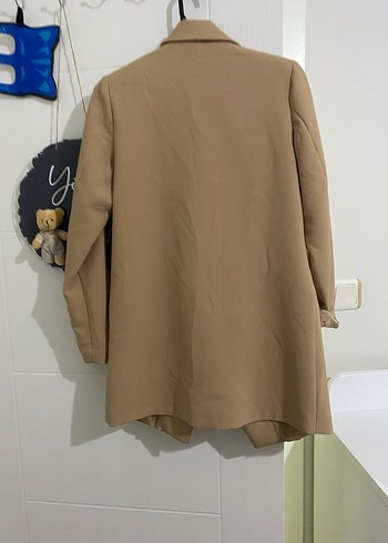 Bej Midi Boy Düğmeli Kadın Blazer Ceket - Görsel 3