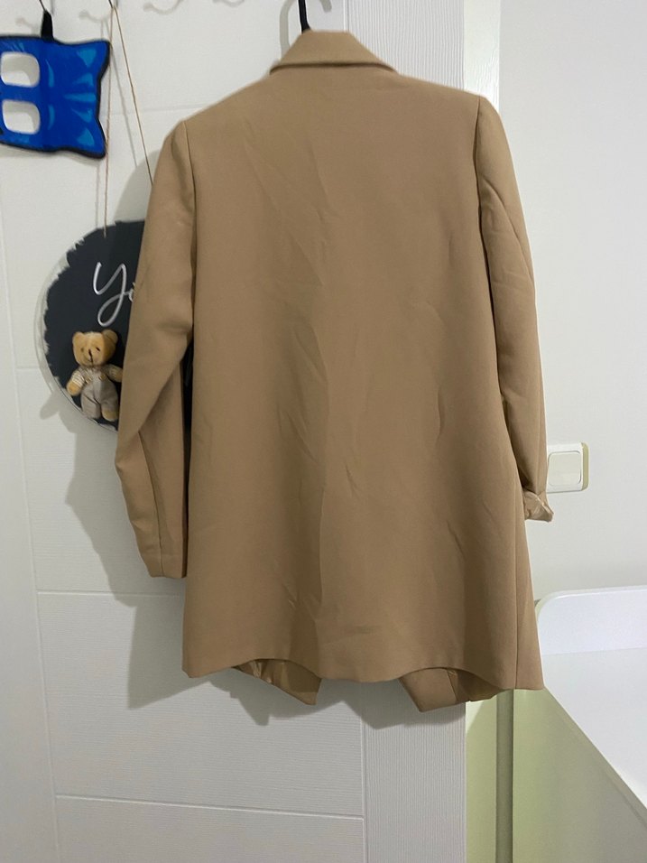 Bej Midi Boy Düğmeli Kadın Blazer Ceket - Görsel 3