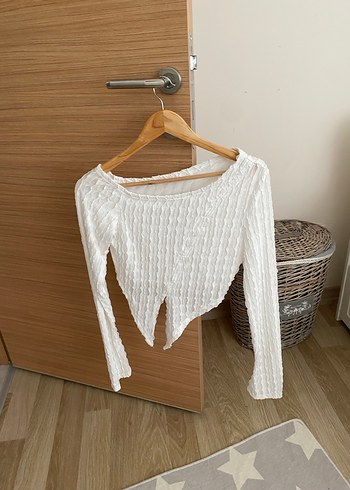 Beyaz V Yaka Kısa bluz - Görsel 4