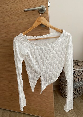 Beyaz V Yaka Kısa bluz - Görsel 3