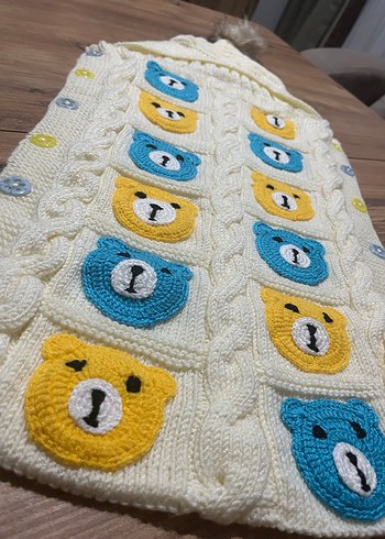 Nakışlı Çok Renkli Örgü Bebek Battaniyesi - Görsel 2