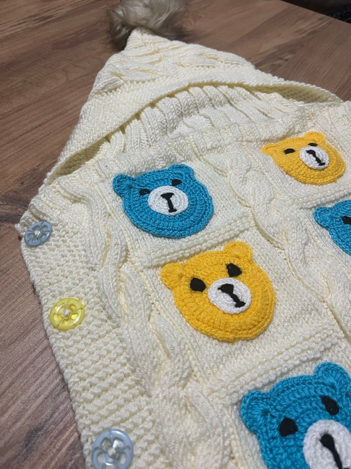 Nakışlı Çok Renkli Örgü Bebek Battaniyesi - Görsel 3