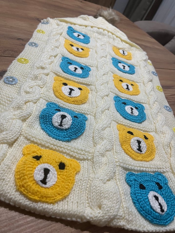 Nakışlı Çok Renkli Örgü Bebek Battaniyesi - Görsel 2