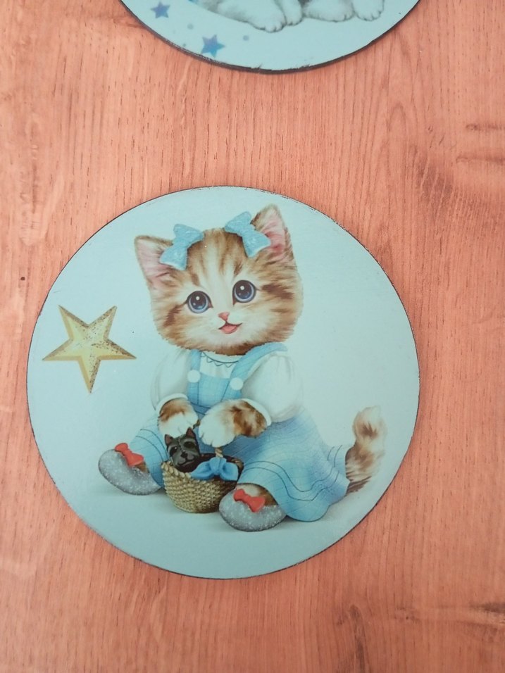 Pastel Mavi Kedi Temalı Bardak Altlıkları - Görsel 4